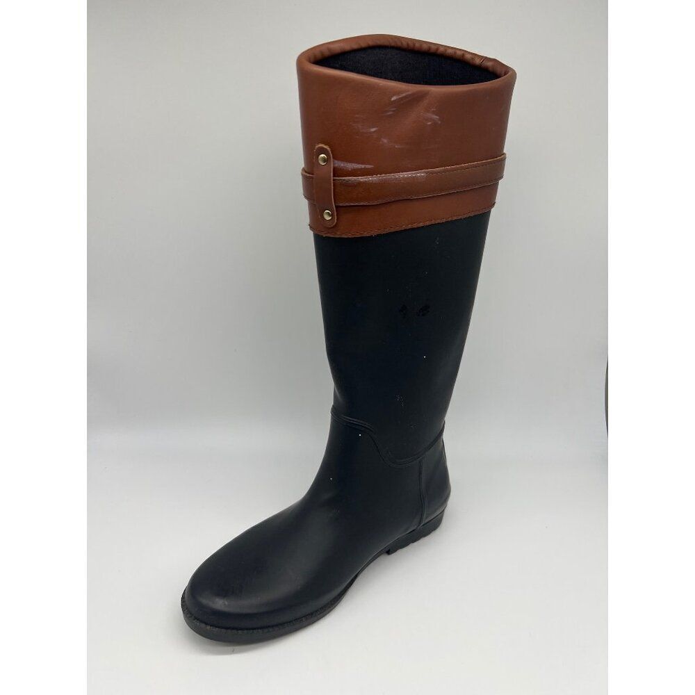C. Wonder Woman Black Brown Rubber Leather Rainboots Size 7